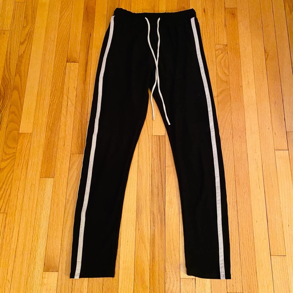 Fashion Nova Black Double White Striped Casual Active High Waisted Leggings - Picture 12 of 15